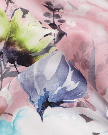 Rose Pink Floral Silk Crepe Jacquard Fabric 140cm