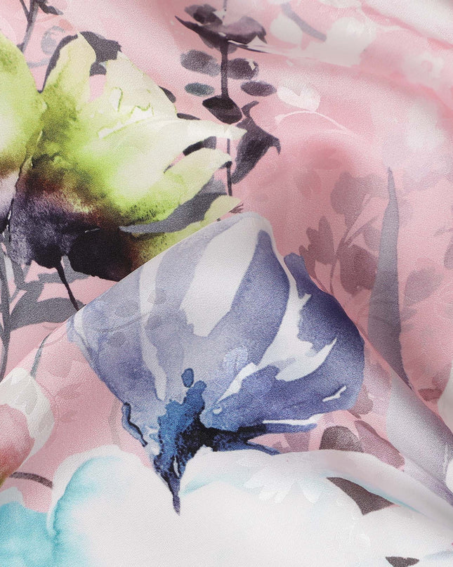 Rose Pink Floral Silk Crepe Jacquard Fabric 140cm