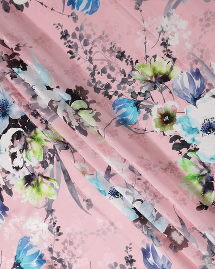 Rose Pink Floral Silk Crepe Jacquard Fabric 140cm