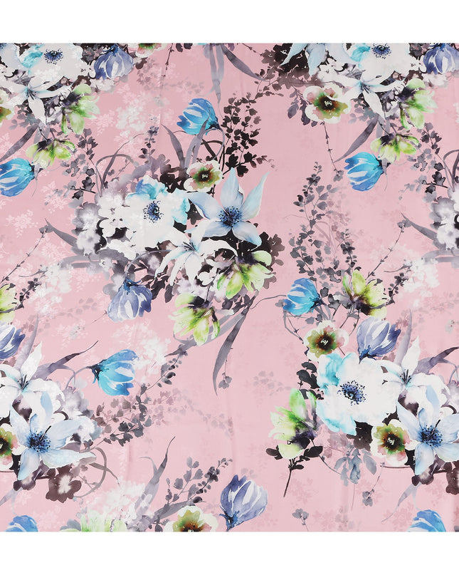 Rose Pink Floral Silk Crepe Jacquard Fabric 140cm