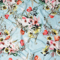 Sky Blue Floral Silk Crepe Jacquard Fabric 140cm