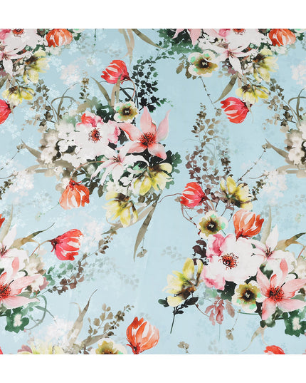 Sky Blue Floral Silk Crepe Jacquard Fabric 140cm