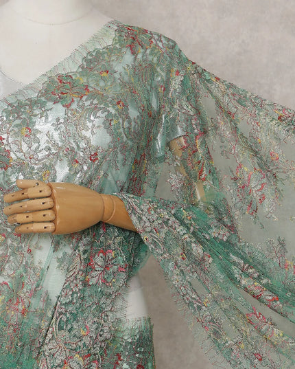 Jade Green French Chantilly Lace Saree 5.5m