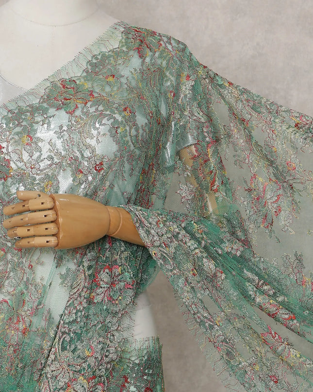 Jade Green French Chantilly Lace Saree 5.5m