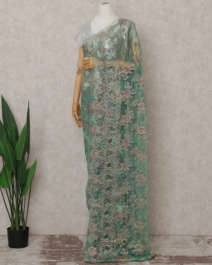 Jade Green French Chantilly Lace Saree 5.5m