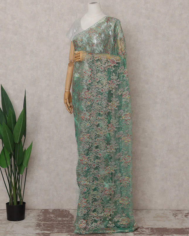 Jade Green French Chantilly Lace Saree 5.5m