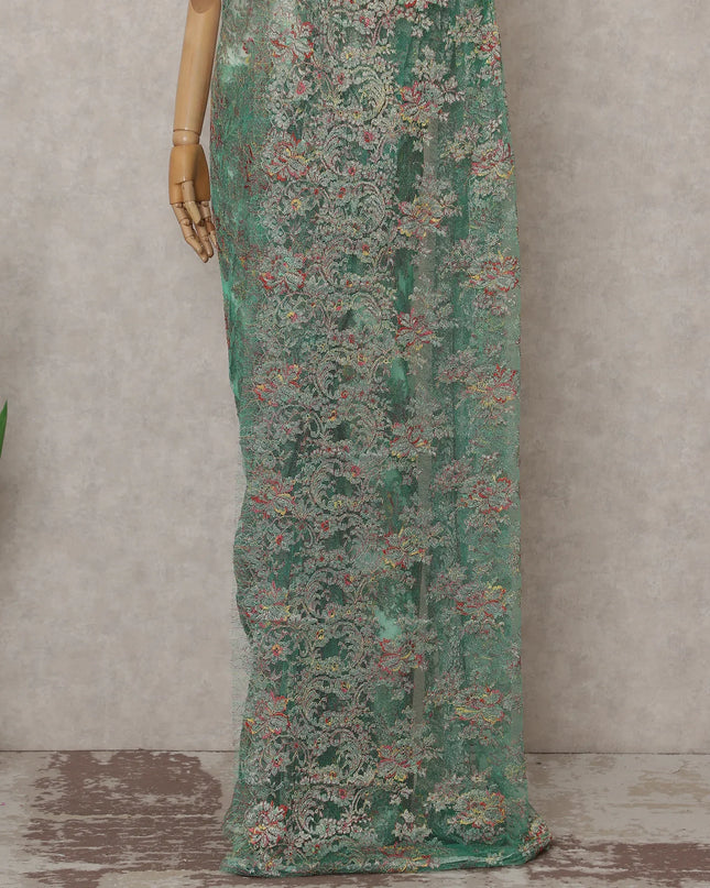 Jade Green French Chantilly Lace Saree 5.5m