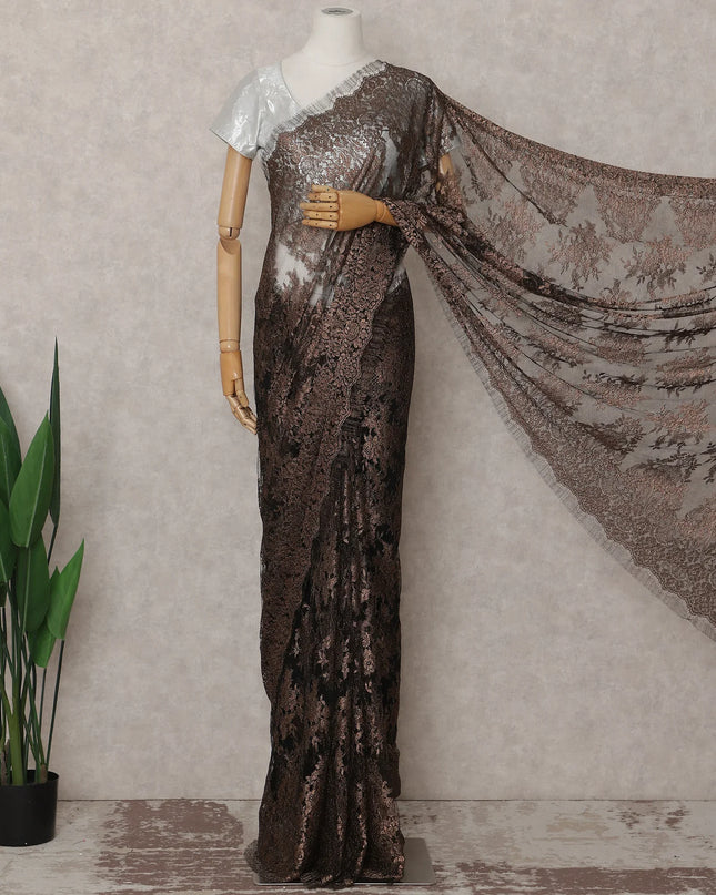 Espresso Brown French Chantilly Lace Saree 5.5m