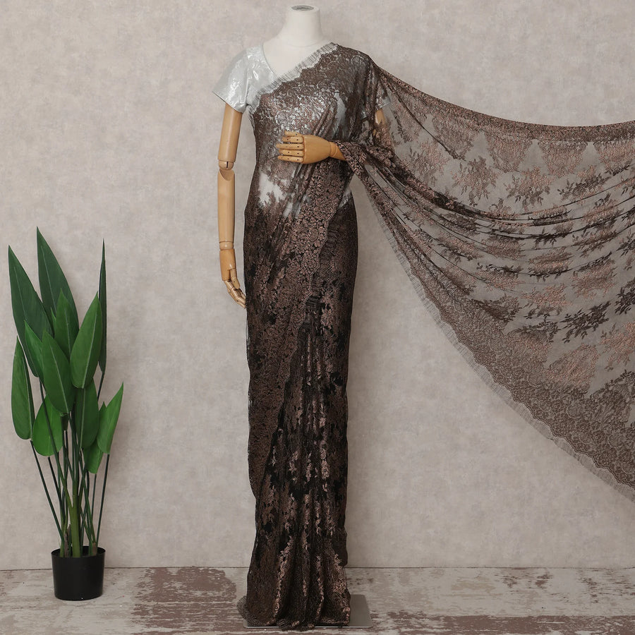 Espresso Brown French Chantilly Lace Saree 5.5m