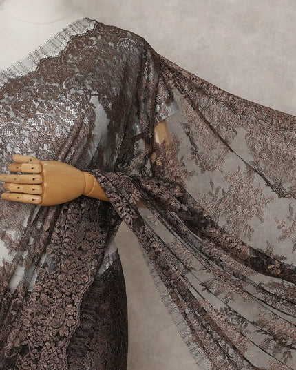 Espresso Brown French Chantilly Lace Saree 5.5m