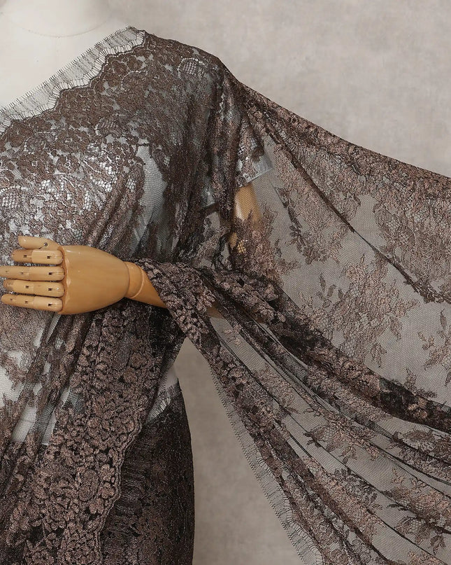 Espresso Brown French Chantilly Lace Saree 5.5m