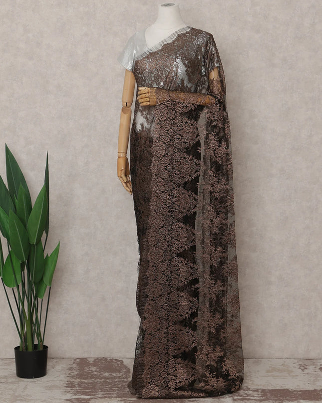 Espresso Brown French Chantilly Lace Saree 5.5m