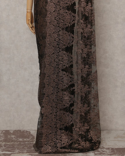 Espresso Brown French Chantilly Lace Saree 5.5m