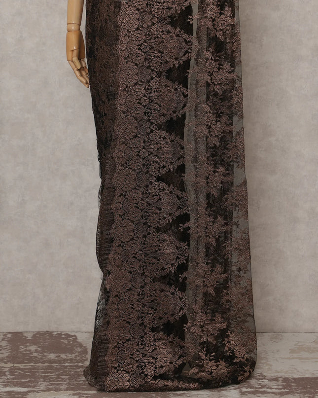 Espresso Brown French Chantilly Lace Saree 5.5m
