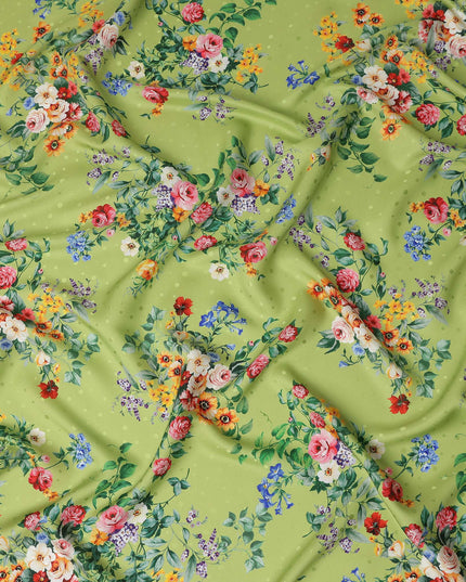 Olive Green Floral Silk Crepe Jacquard Fabric 110cm