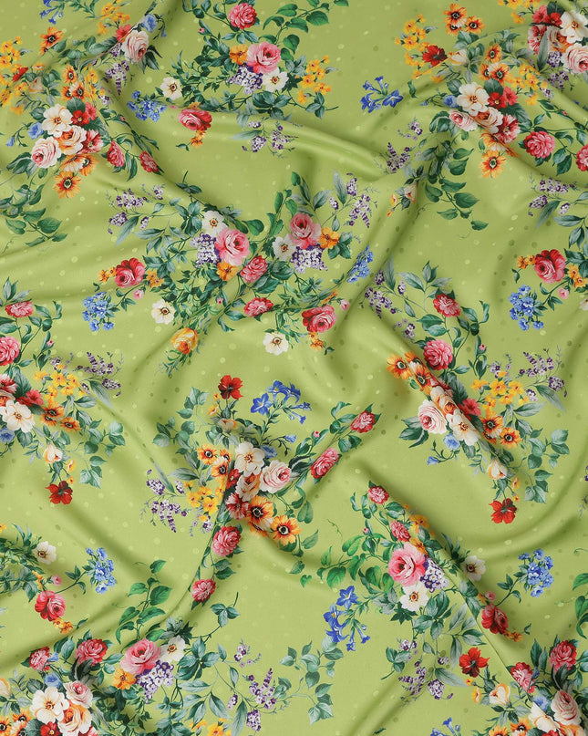 Olive Green Floral Silk Crepe Jacquard Fabric 110cm