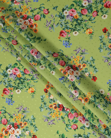 Olive Green Floral Silk Crepe Jacquard Fabric 110cm