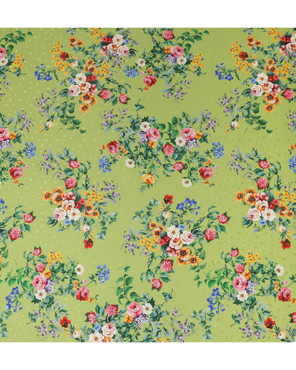 Olive Green Floral Silk Crepe Jacquard Fabric 110cm