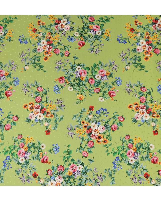 Olive Green Floral Silk Crepe Jacquard Fabric 110cm