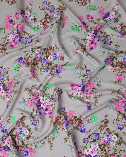Dove Grey Floral Silk Crepe Jacquard Fabric 110cm