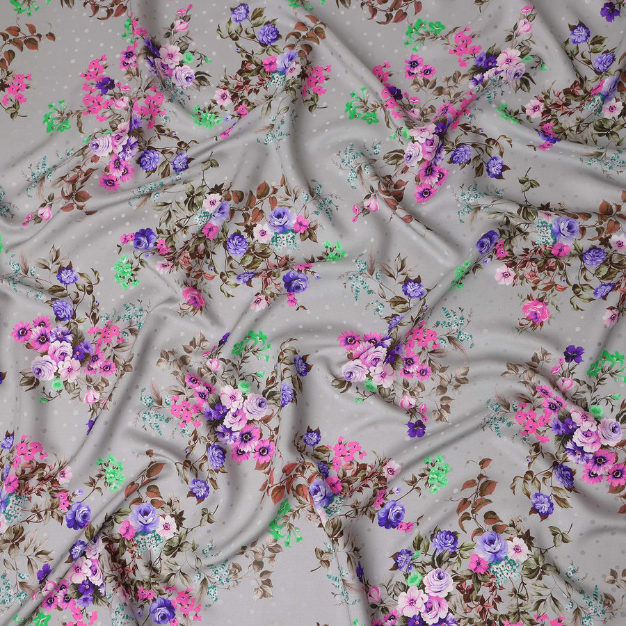 Dove Grey Floral Silk Crepe Jacquard Fabric 110cm
