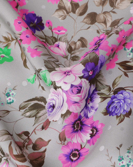 Dove Grey Floral Silk Crepe Jacquard Fabric 110cm