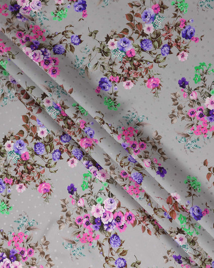 Dove Grey Floral Silk Crepe Jacquard Fabric 110cm