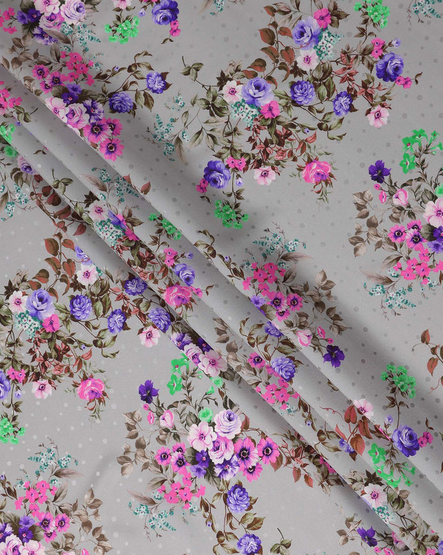 Dove Grey Floral Silk Crepe Jacquard Fabric 110cm