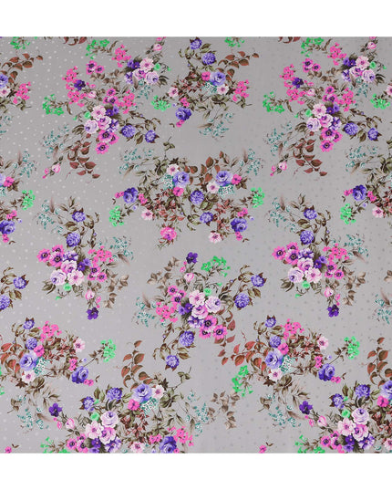 Dove Grey Floral Silk Crepe Jacquard Fabric 110cm