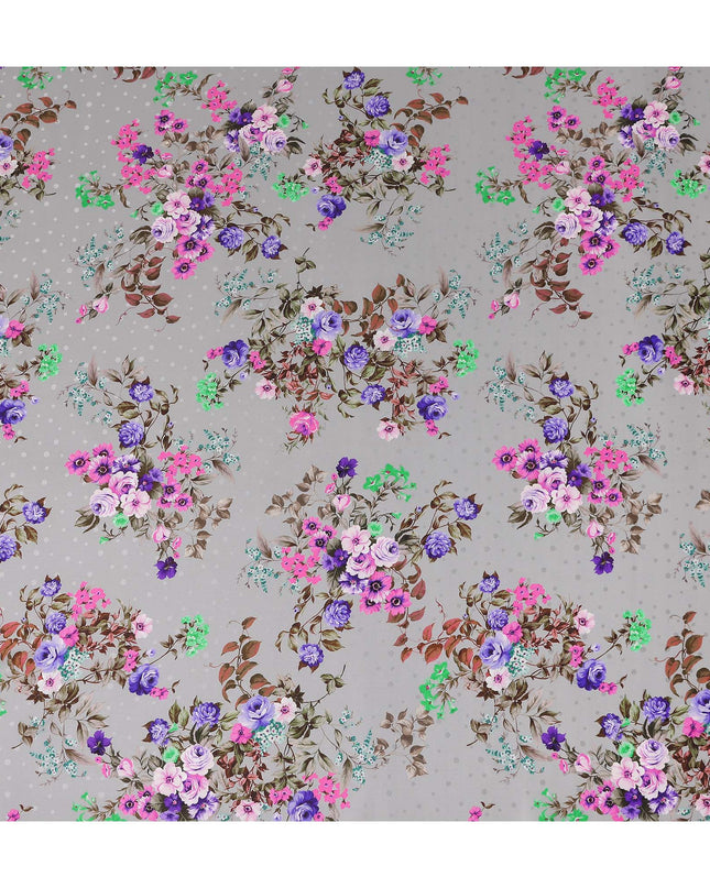 Dove Grey Floral Silk Crepe Jacquard Fabric 110cm