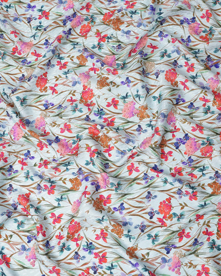 Ice Blue Floral Silk Crepe Jacquard Fabric 110cm