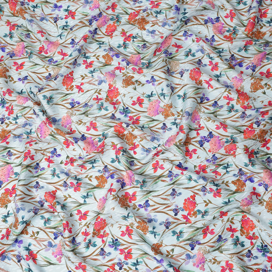 Ice Blue Floral Silk Crepe Jacquard Fabric 110cm