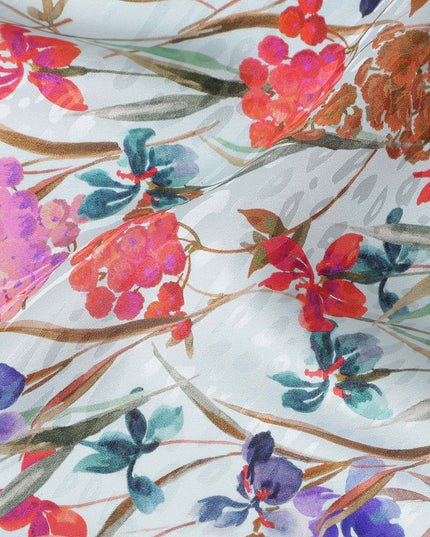 Ice Blue Floral Silk Crepe Jacquard Fabric 110cm