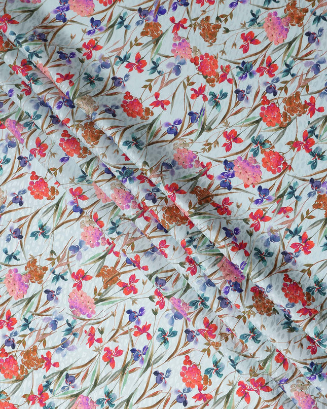 Ice Blue Floral Silk Crepe Jacquard Fabric 110cm