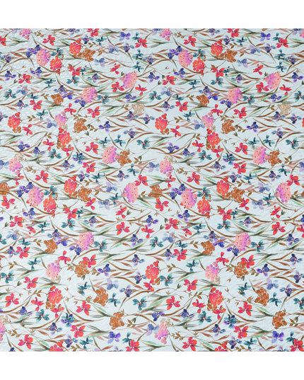Ice Blue Floral Silk Crepe Jacquard Fabric 110cm