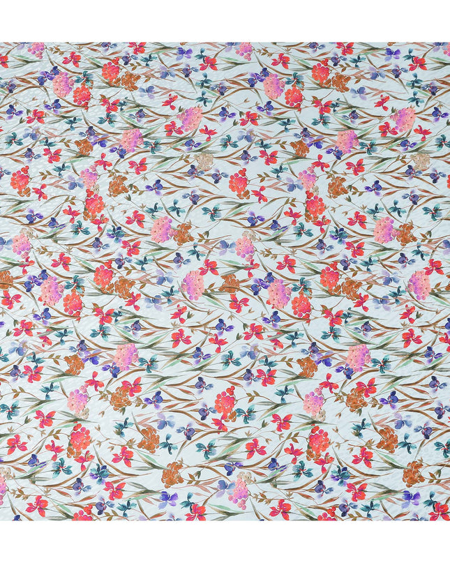 Ice Blue Floral Silk Crepe Jacquard Fabric 110cm