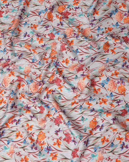 Pearl White Floral Silk Crepe Jacquard Fabric 110cm
