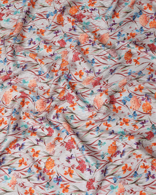 Pearl White Floral Silk Crepe Jacquard Fabric 110cm