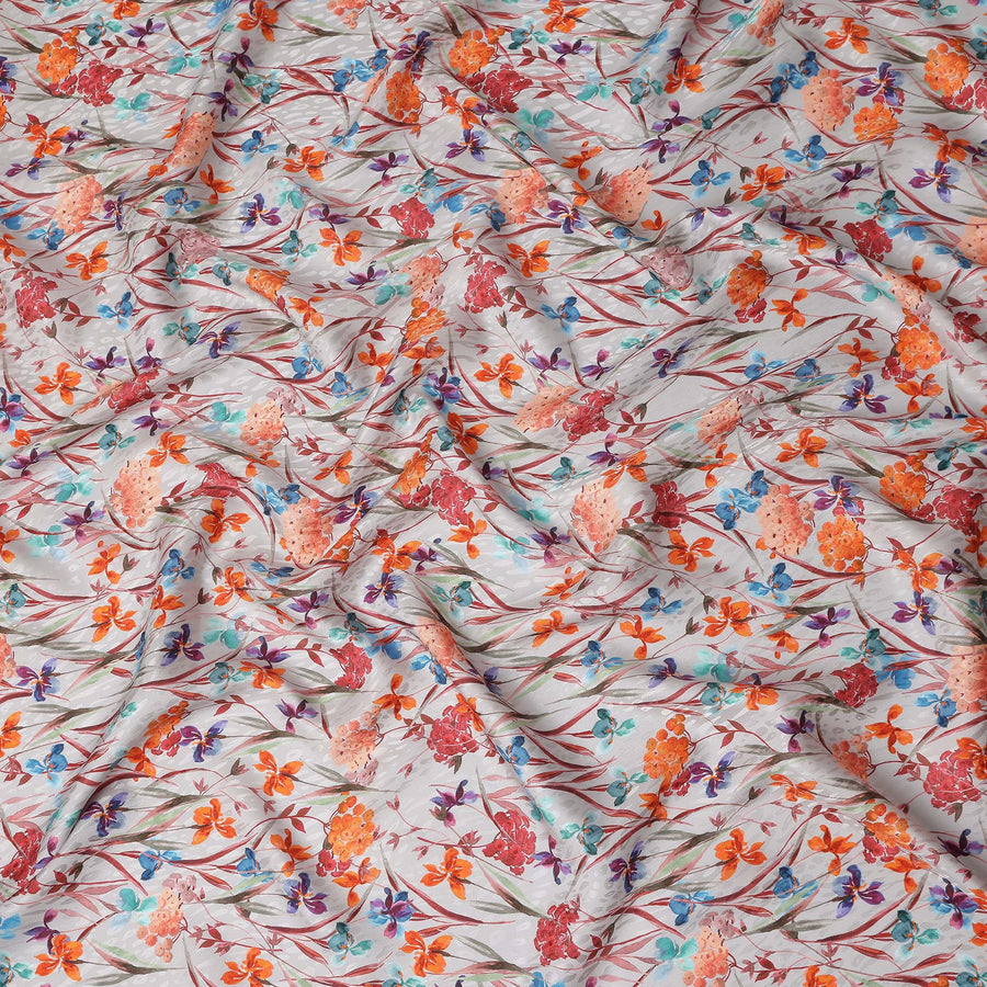 Pearl White Floral Silk Crepe Jacquard Fabric 110cm