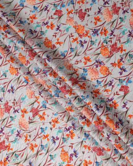 Pearl White Floral Silk Crepe Jacquard Fabric 110cm