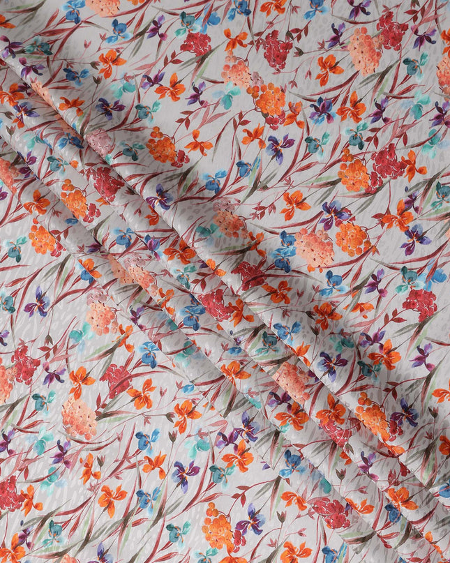 Pearl White Floral Silk Crepe Jacquard Fabric 110cm