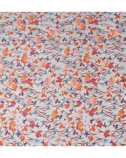 Pearl White Floral Silk Crepe Jacquard Fabric 110cm