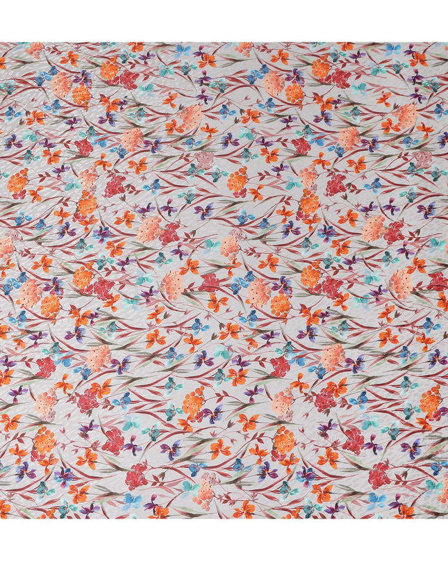 Pearl White Floral Silk Crepe Jacquard Fabric 110cm