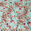 Turquoise Blue Floral Silk Crepe Jacquard Fabric 110cm