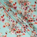 Turquoise Blue Floral Silk Crepe Jacquard Fabric 110cm