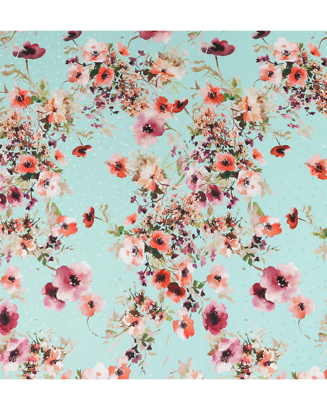 Turquoise Blue Floral Silk Crepe Jacquard Fabric 110cm