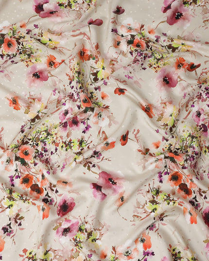 Sand Beige Floral Silk Crepe Jacquard Fabric 110cm