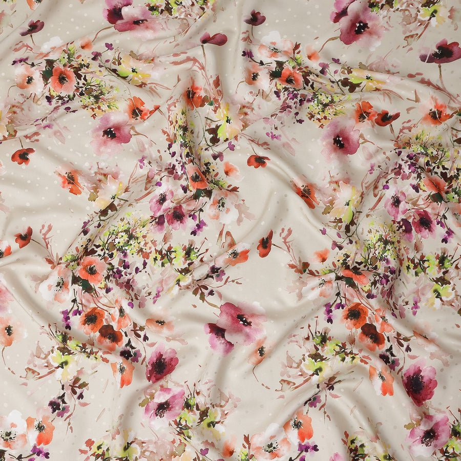 Sand Beige Floral Silk Crepe Jacquard Fabric 110cm