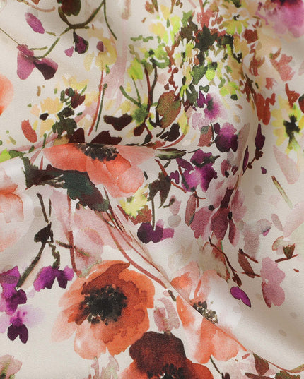 Sand Beige Floral Silk Crepe Jacquard Fabric 110cm