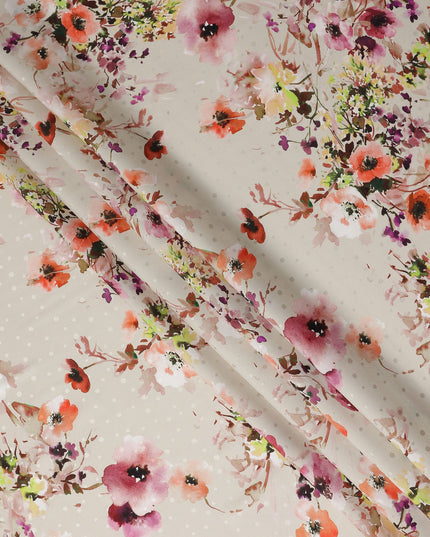 Sand Beige Floral Silk Crepe Jacquard Fabric 110cm